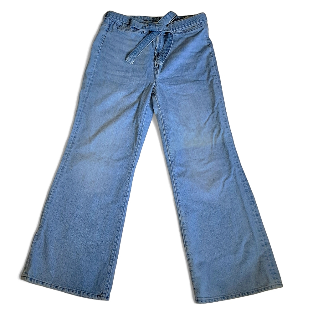 & Denim Women's High-waist Wide Leg Med Wash Blue Jeans Sz 31 100% Cotton